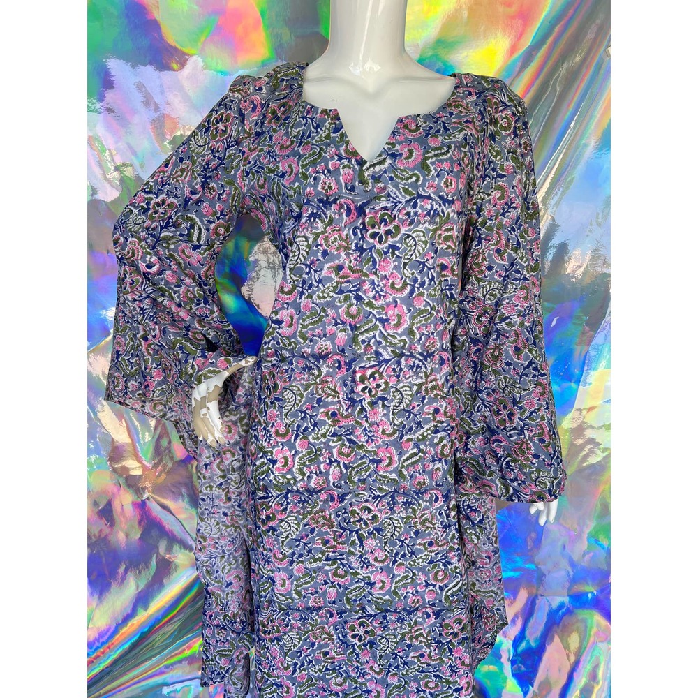 Pink and Blue Floral Kimono Sleeve Dress - Picture 4 of 8